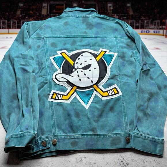 Vintage Northern Reflections Custom San Jose Sharks NHL Denim Dye Large Jacket - Picture 1 of 7